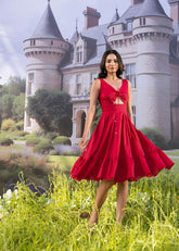 Castle Bloom – Hot Pink Halter Tie Midi Dress